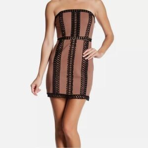 Free People City Lights strapless embroidered bodycon mini dress NWT
